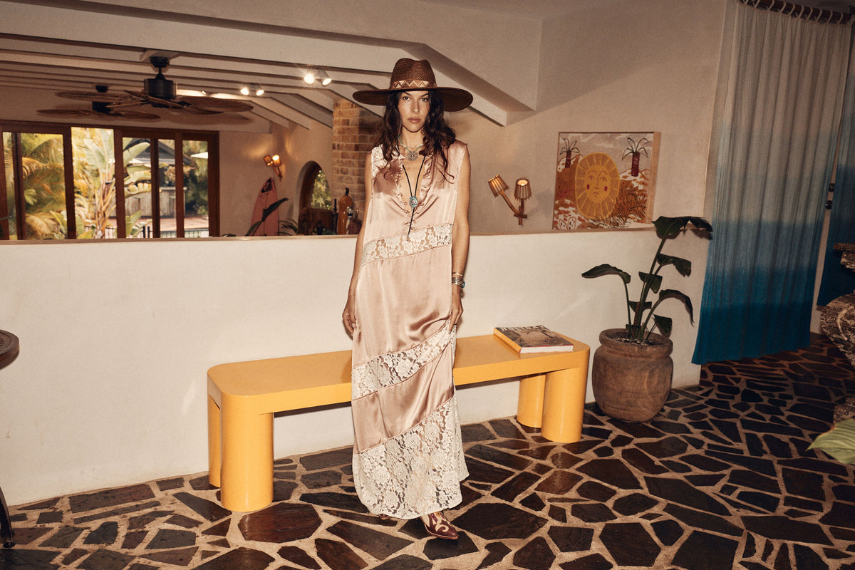 Valley Song Silk + Lace Slip Dress - Pink Champagne