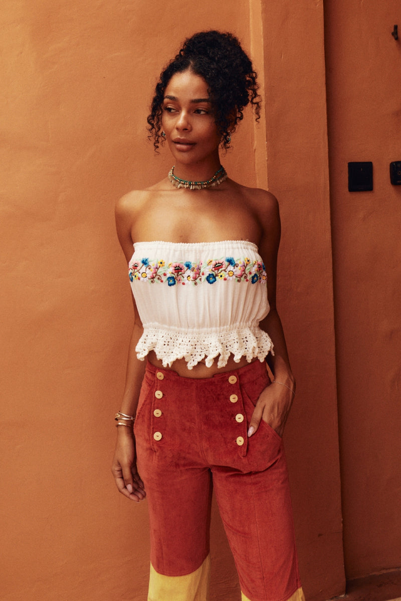 Honey Pie Embroidered Cotton Crochet Bandeau Top