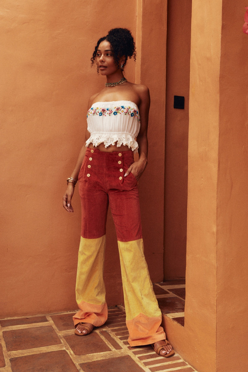 Honey Pie Embroidered Cotton Crochet Bandeau Top