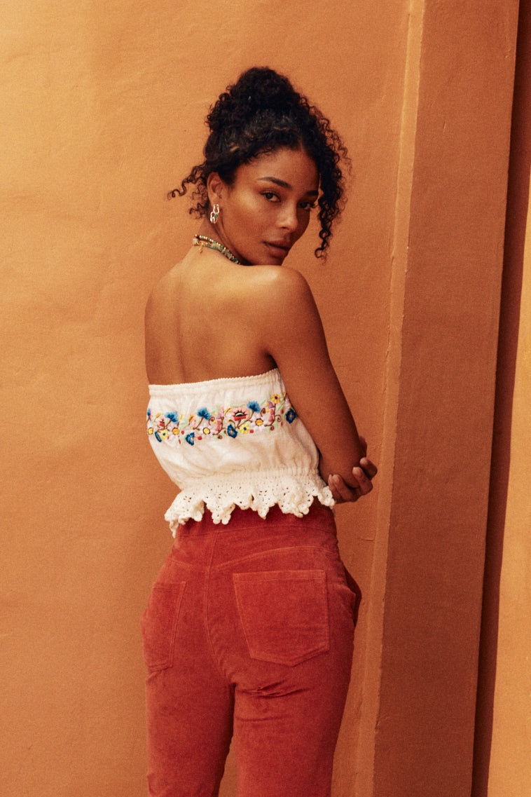 Honey Pie Embroidered Cotton Crochet Bandeau Top