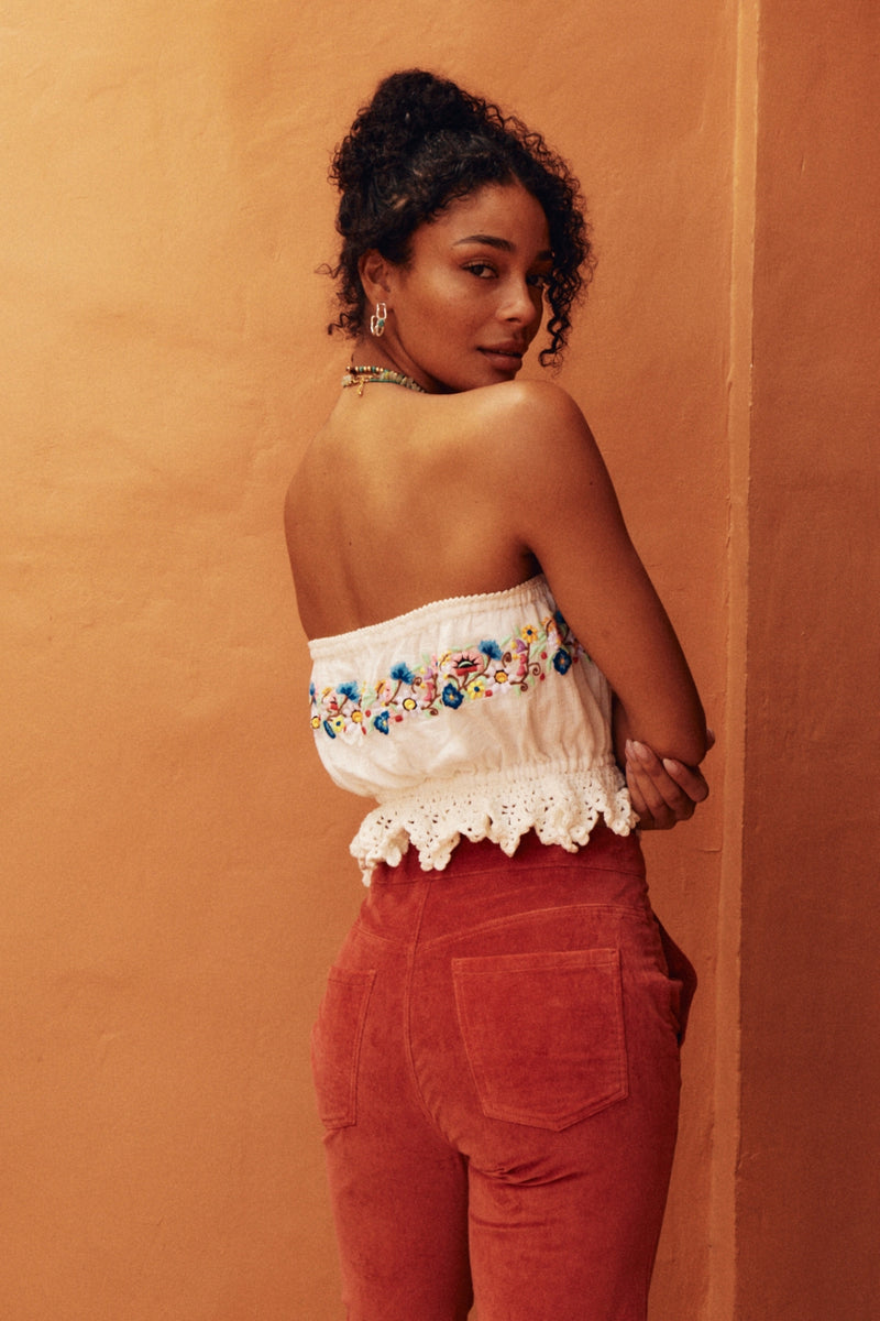 Honey Pie Embroidered Cotton Crochet Bandeau Top