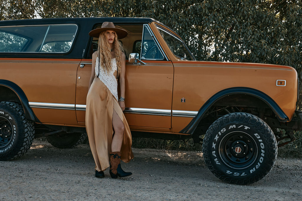Down in the Valley Silk + Lace Slip Dress - Caramel