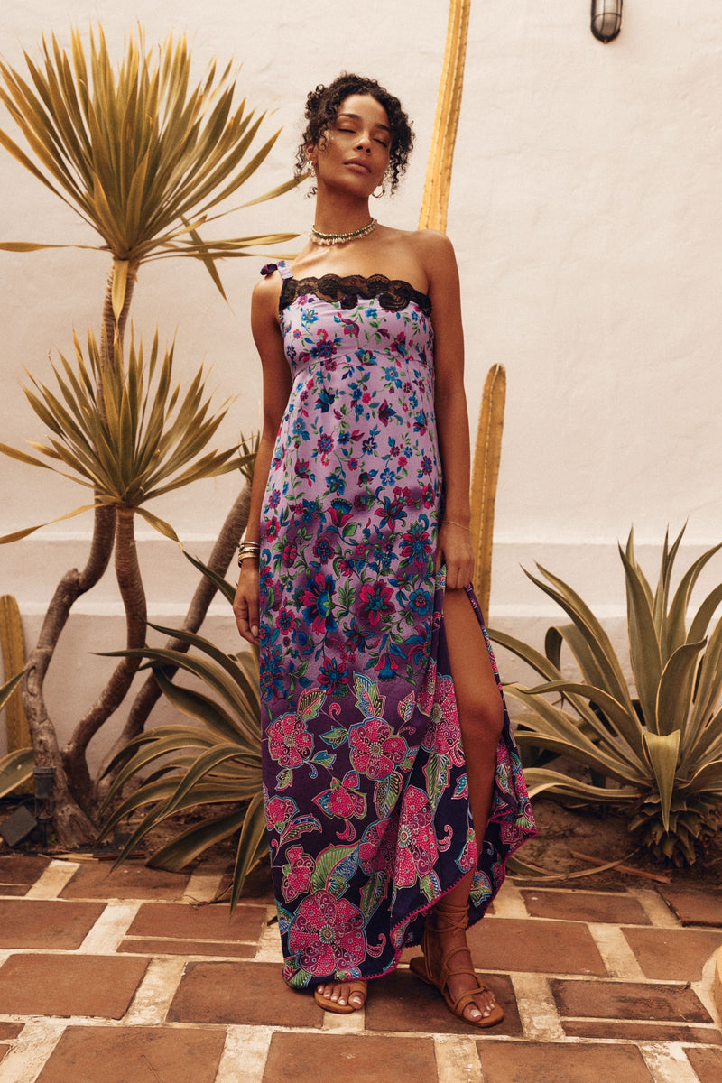 A Place In The Sun Silk + Lace Maxi Dress - Floral
