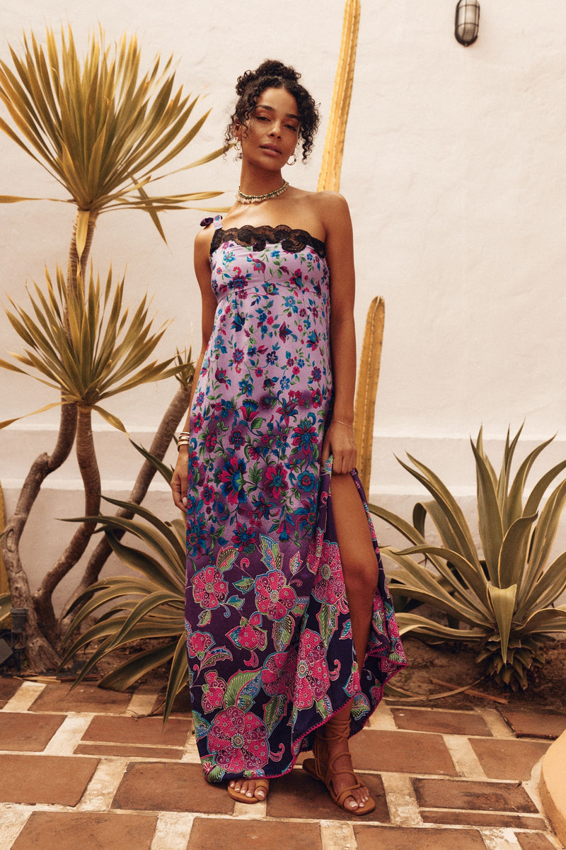 A Place In The Sun Silk + Lace Maxi Dress - Floral