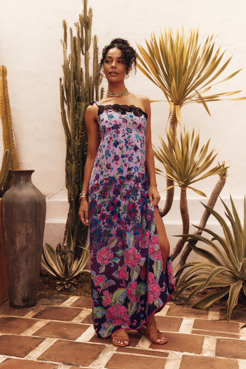 A Place In The Sun Silk + Lace Maxi Dress - Floral
