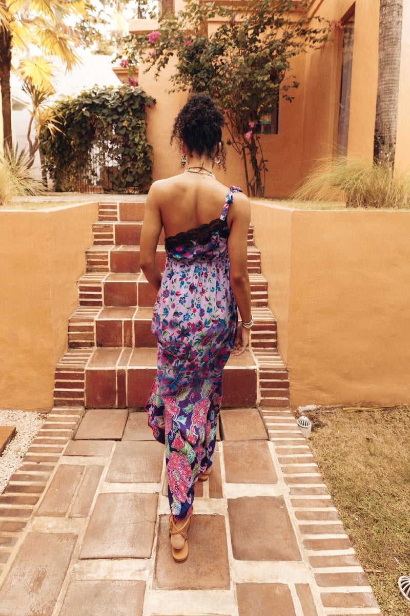 A Place In The Sun Silk + Lace Maxi Dress - Floral
