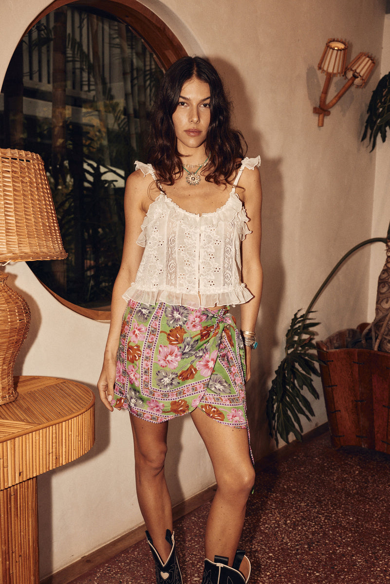 Heart of Glass Silk Wrap Mini Skirt