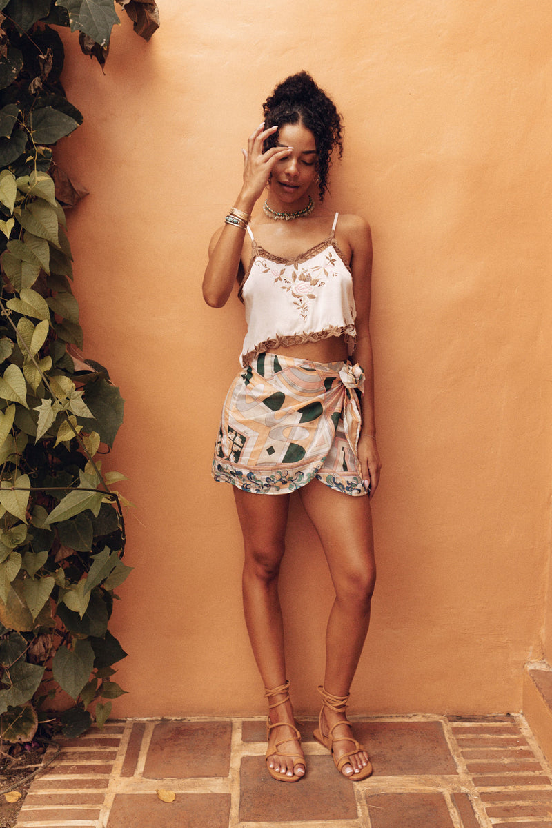 Lady of the Island Silk Wrap Mini Skirt - Minori