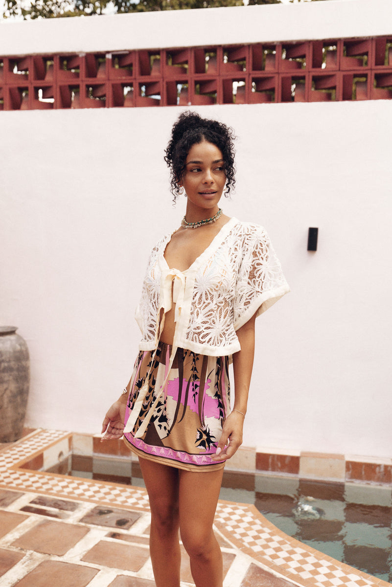 Lady Day Silk Mini Skirt - Portofino