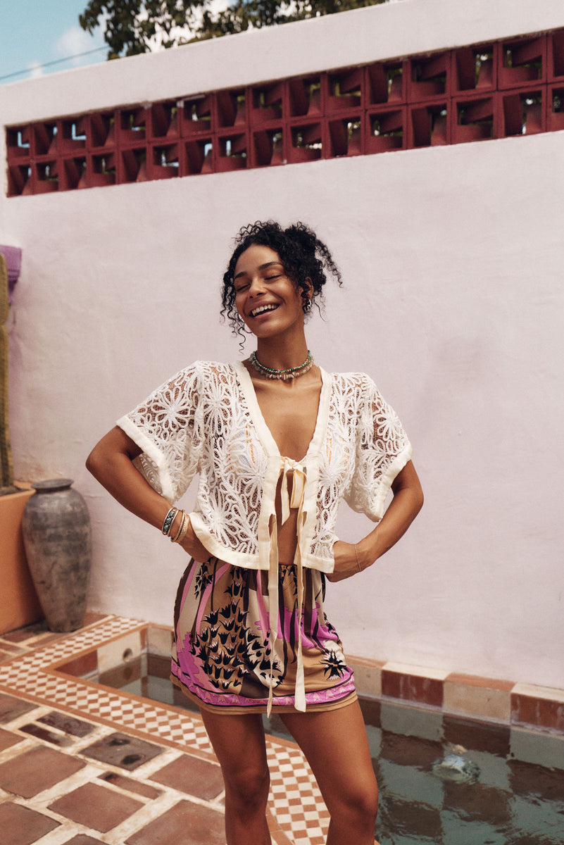 Love Grows Corded Lace + Silk Tie Blouse
