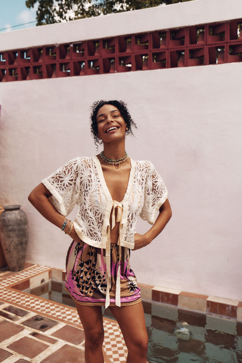 Love Grows Corded Lace + Silk Tie Blouse