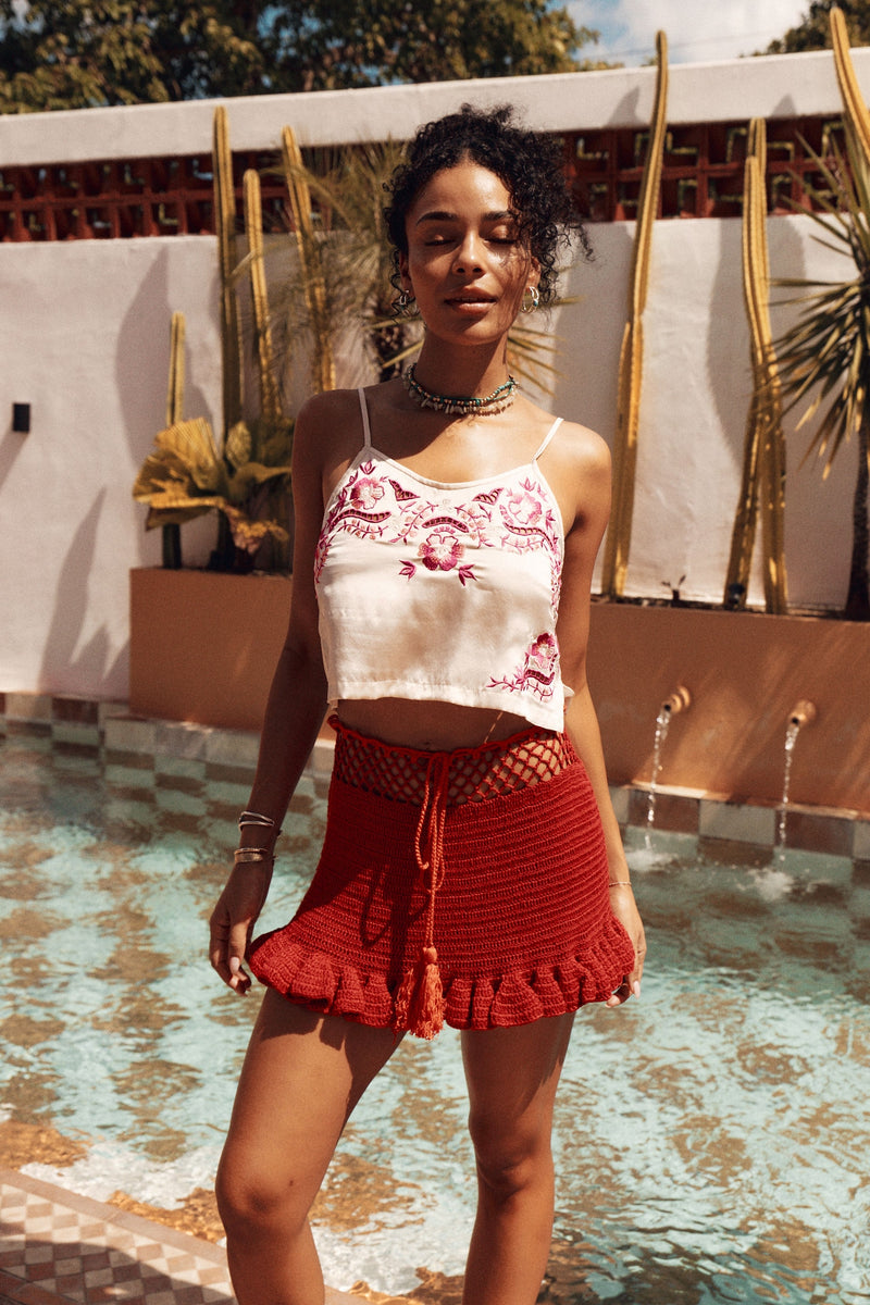 Satisfy My Soul Crochet Skirt - Cherry