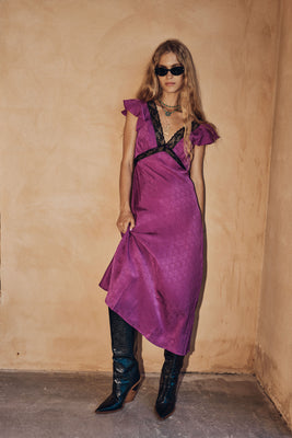 I Remember Everything Silk Jacquard Midi Dress - Fuschia