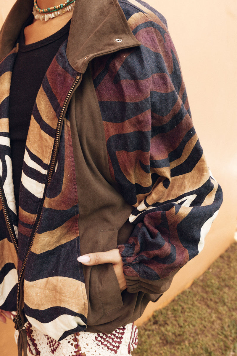 Stargazing Suede + Linen Patchwork Bomber Jacket
