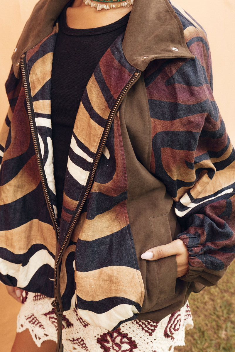 Stargazing Suede + Linen Patchwork Bomber Jacket