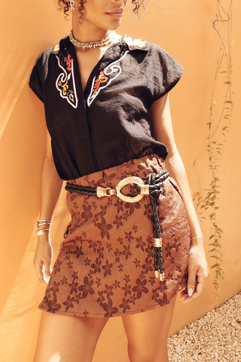 Braided Leather + Brass Lariat Belt