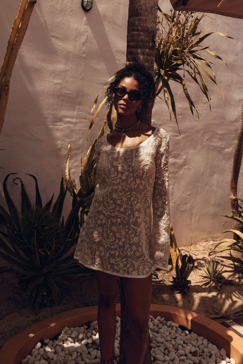 She Belongs To Me Long Sleeve Cotton Lace Mini Dress