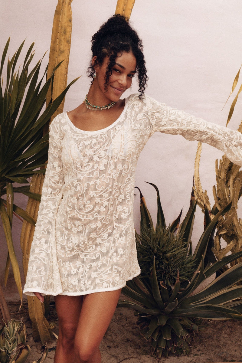 She Belongs To Me Long Sleeve Cotton Lace Mini Dress