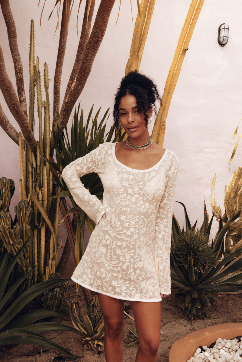 She Belongs To Me Long Sleeve Cotton Lace Mini Dress