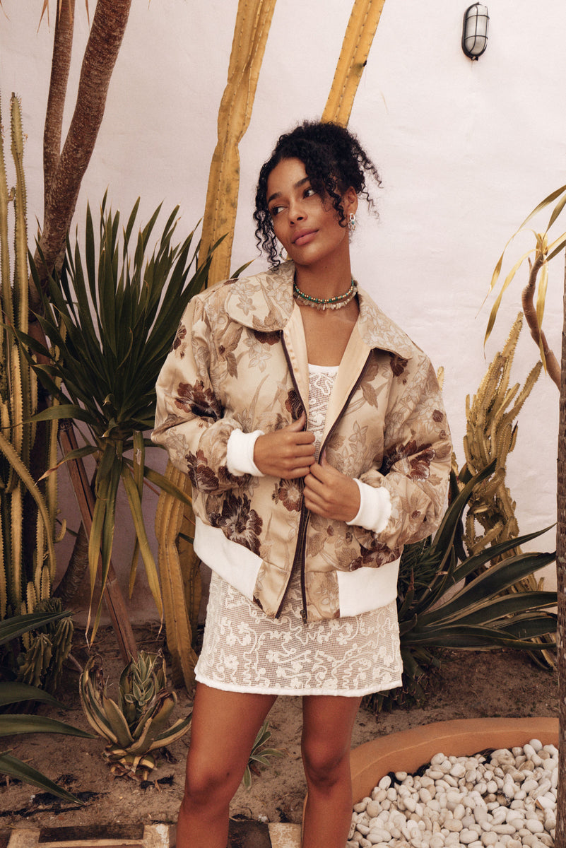 April Come She Will Silk Jacquard Bomber Jacket