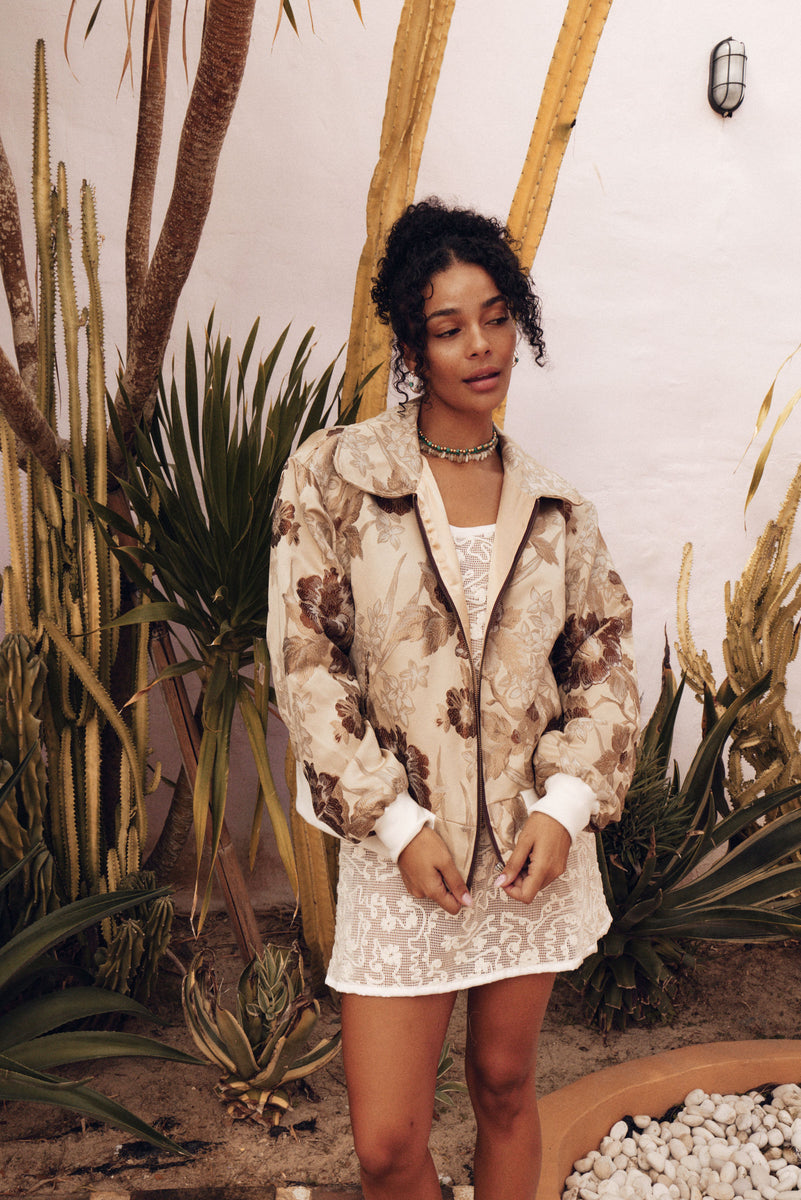 April Come She Will Silk Jacquard Bomber Jacket