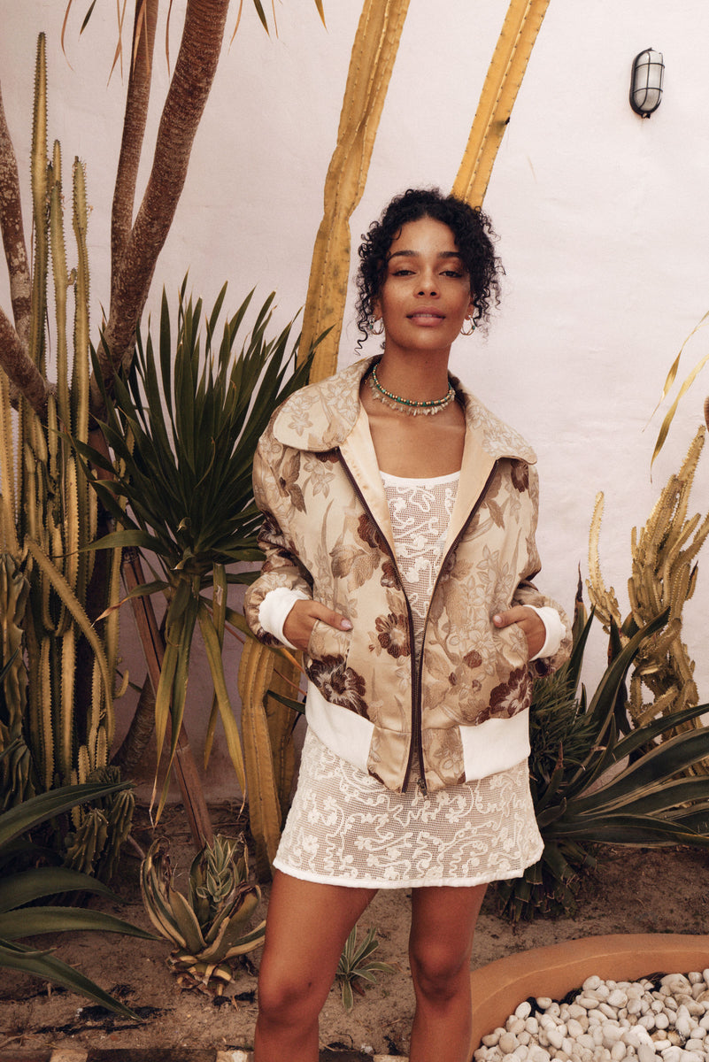 April Come She Will Silk Jacquard Bomber Jacket