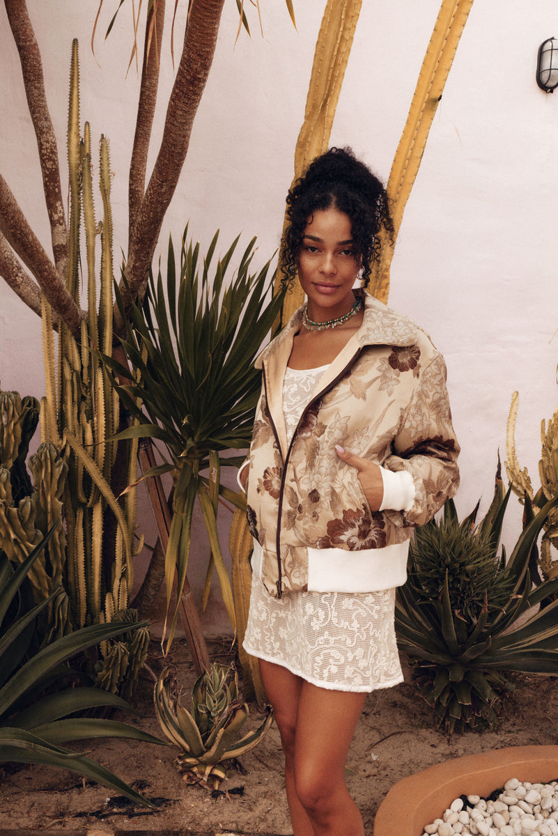 April Come She Will Silk Jacquard Bomber Jacket