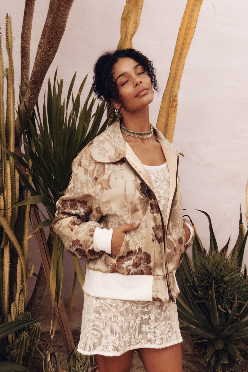 April Come She Will Silk Jacquard Bomber Jacket