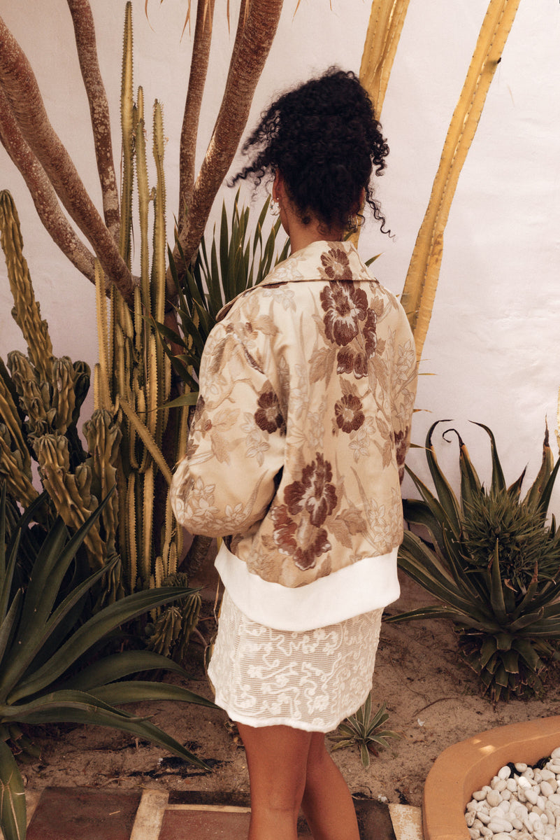 April Come She Will Silk Jacquard Bomber Jacket