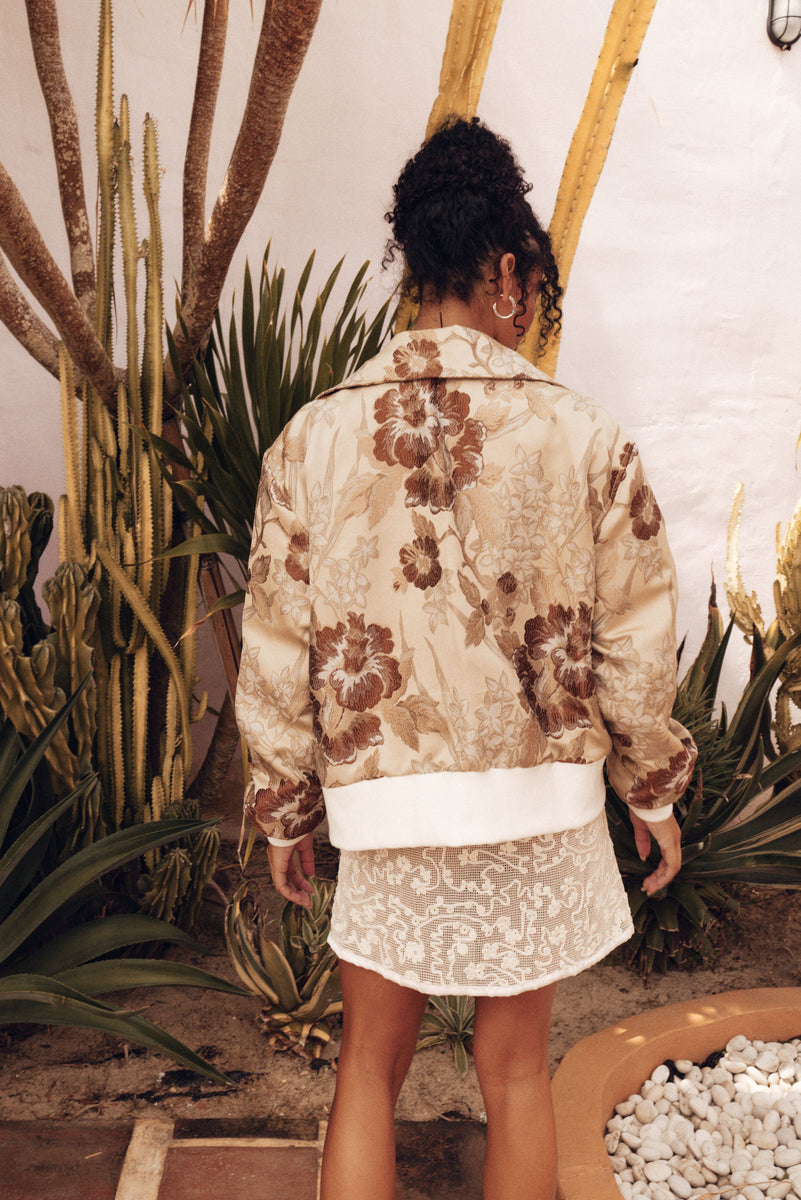 April Come She Will Silk Jacquard Bomber Jacket