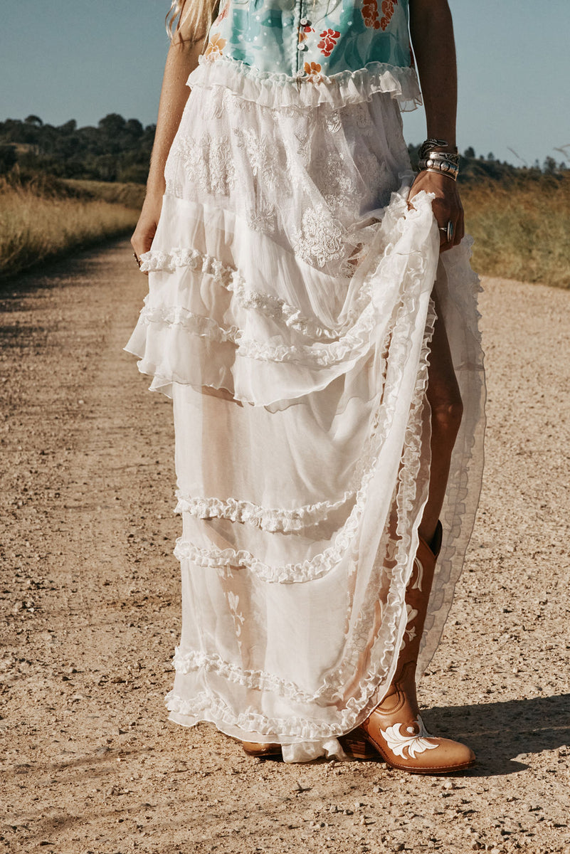 Sunshine Lace + Silk Skirt - Ivory