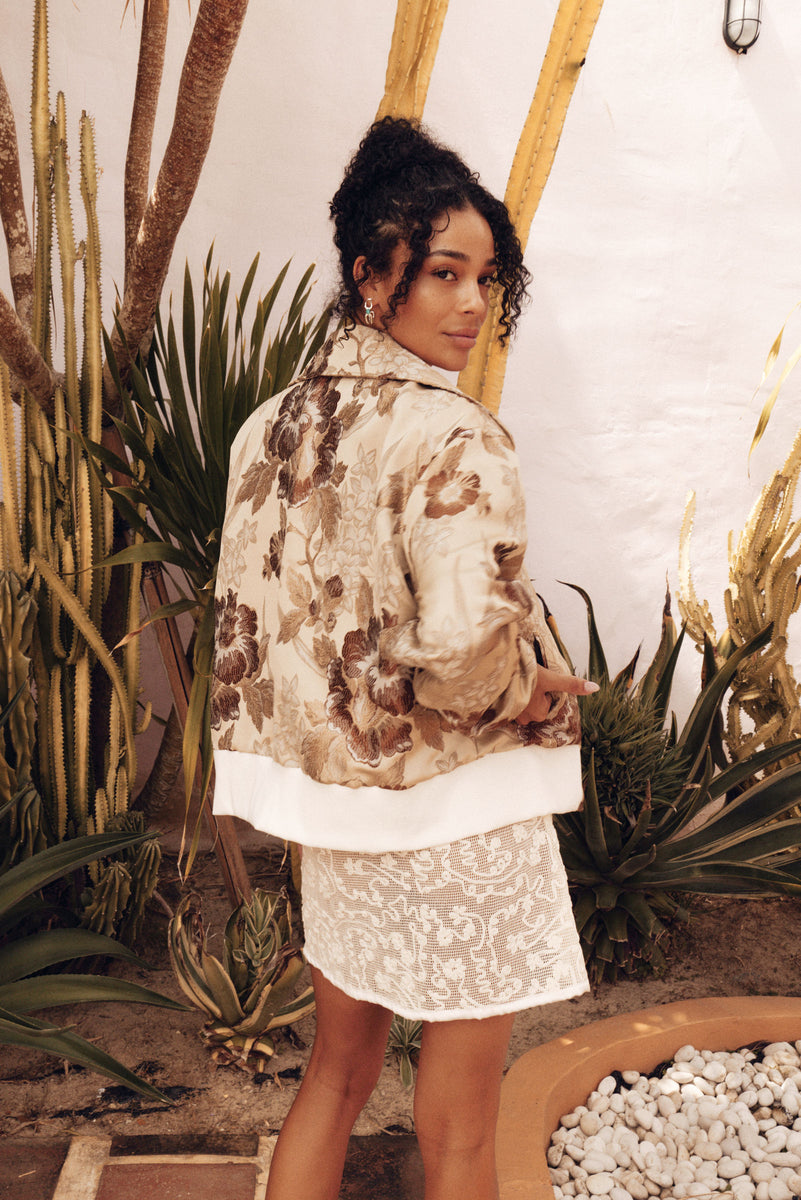 April Come She Will Silk Jacquard Bomber Jacket