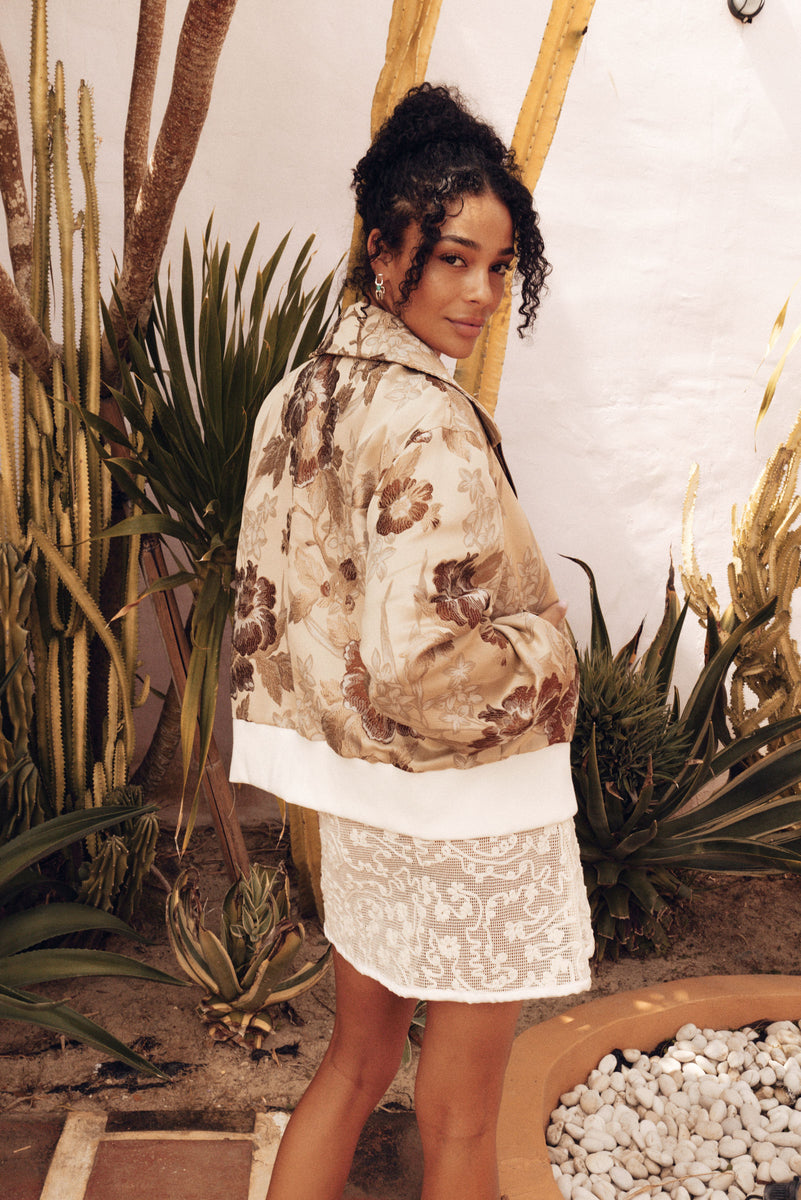 April Come She Will Silk Jacquard Bomber Jacket