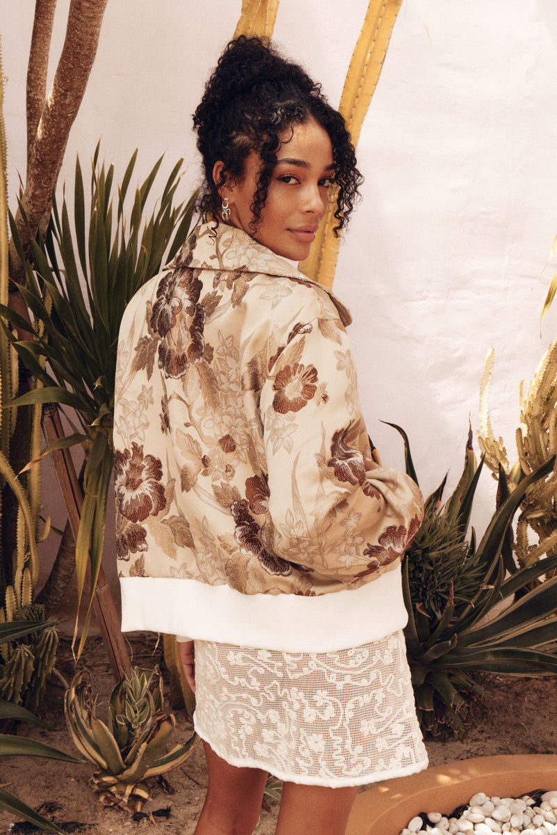April Come She Will Silk Jacquard Bomber Jacket