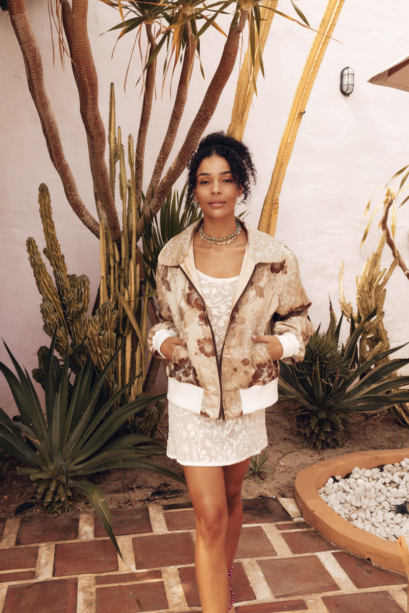 April Come She Will Silk Jacquard Bomber Jacket