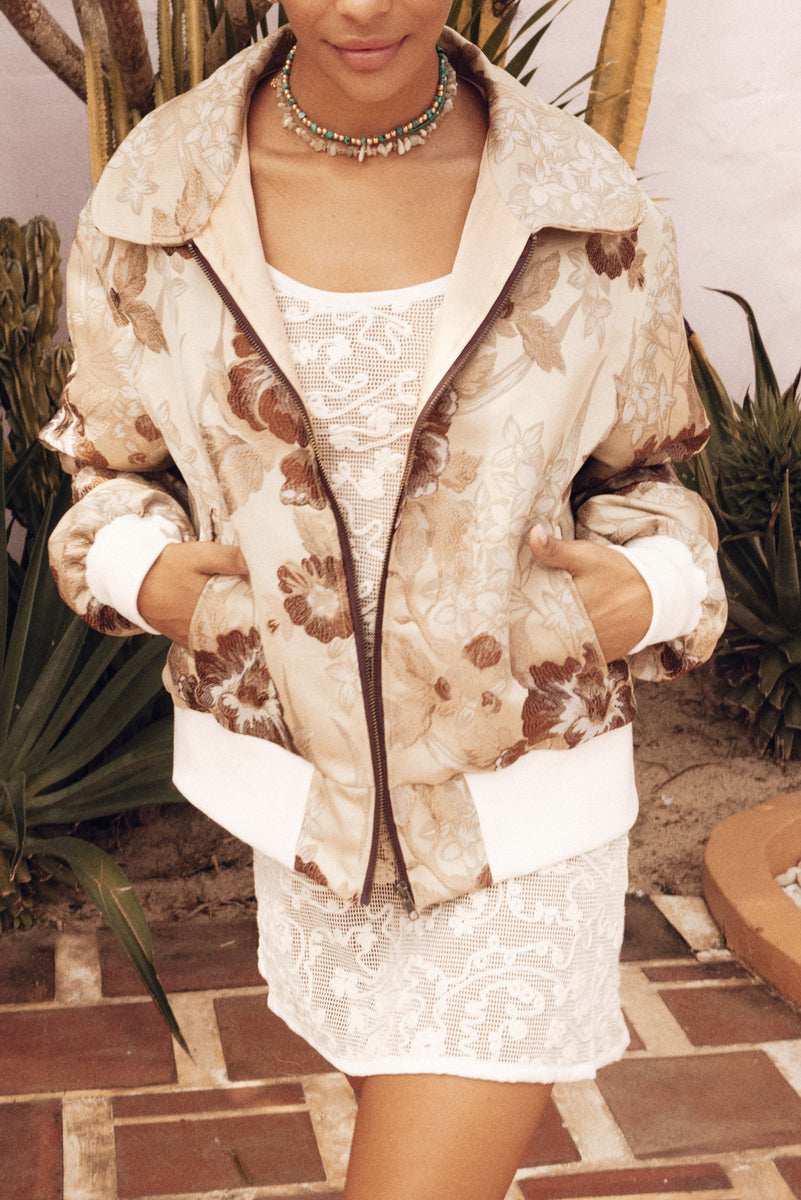 April Come She Will Silk Jacquard Bomber Jacket