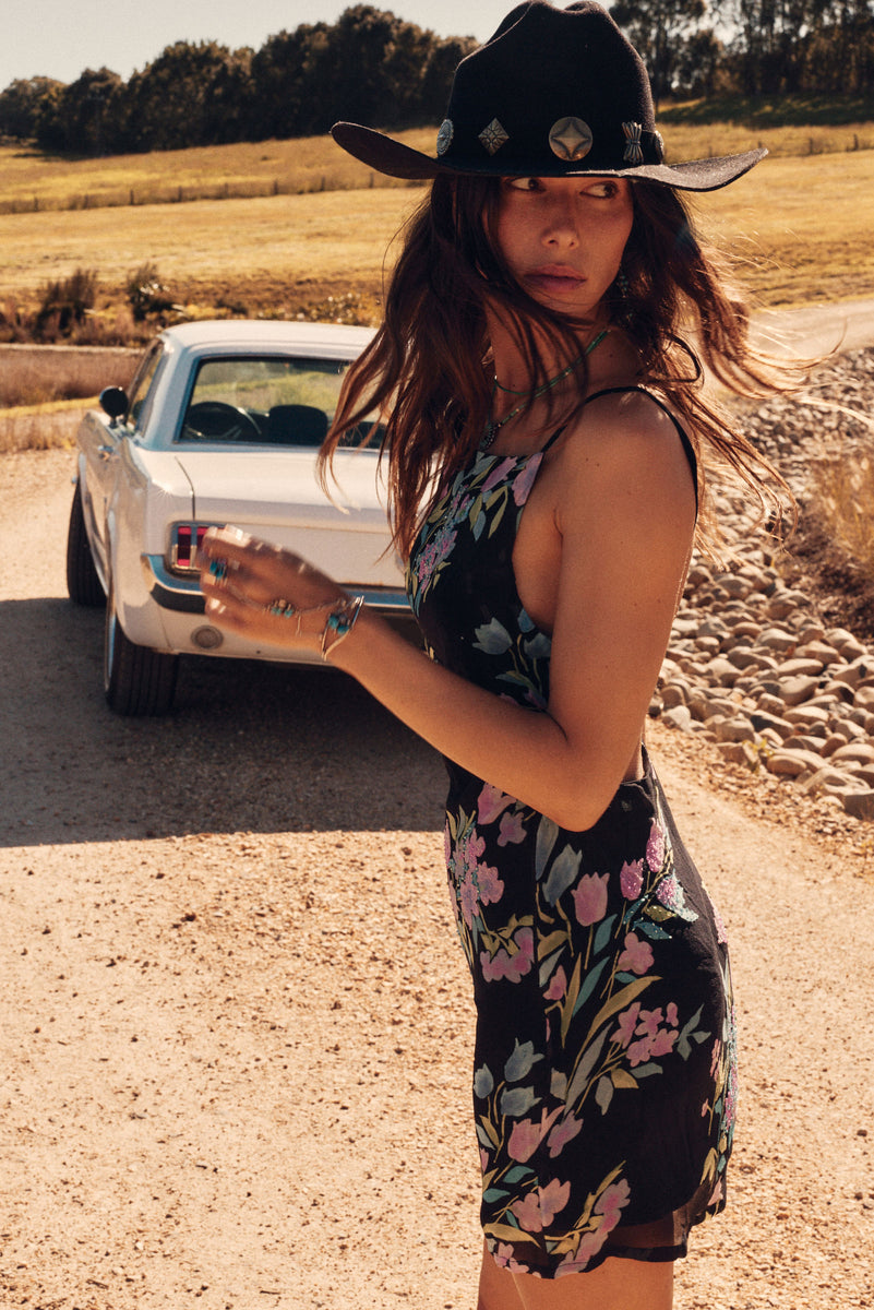 Night Bird Silk Beaded Mini Slip Dress
