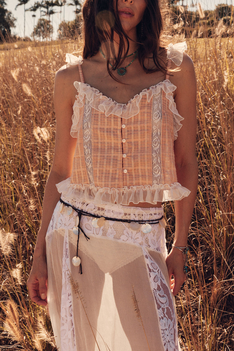 To Lay Me Down Silk Ruffle Cami - Apricot