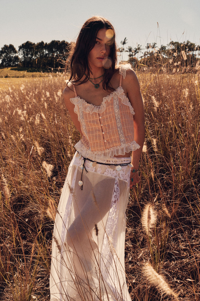 To Lay Me Down Silk Ruffle Cami - Apricot
