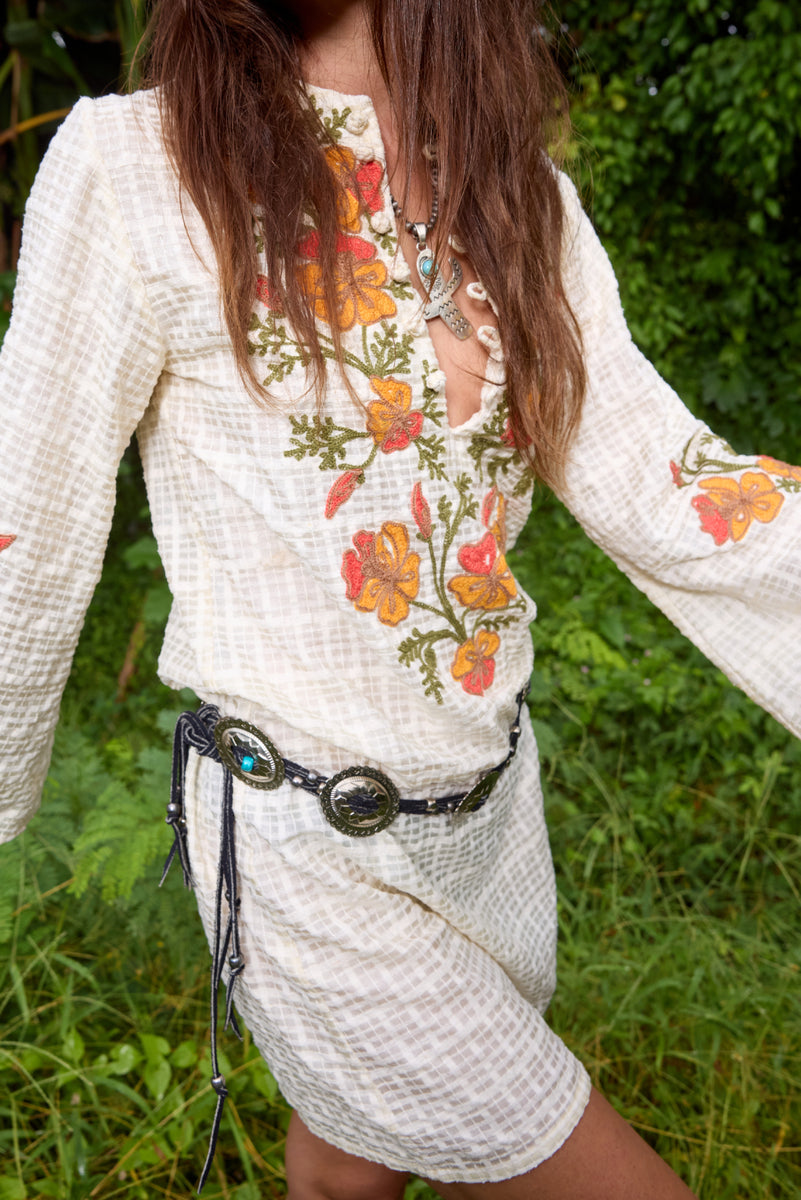 River Raw Silk Embroidered Folk Tunic Dress