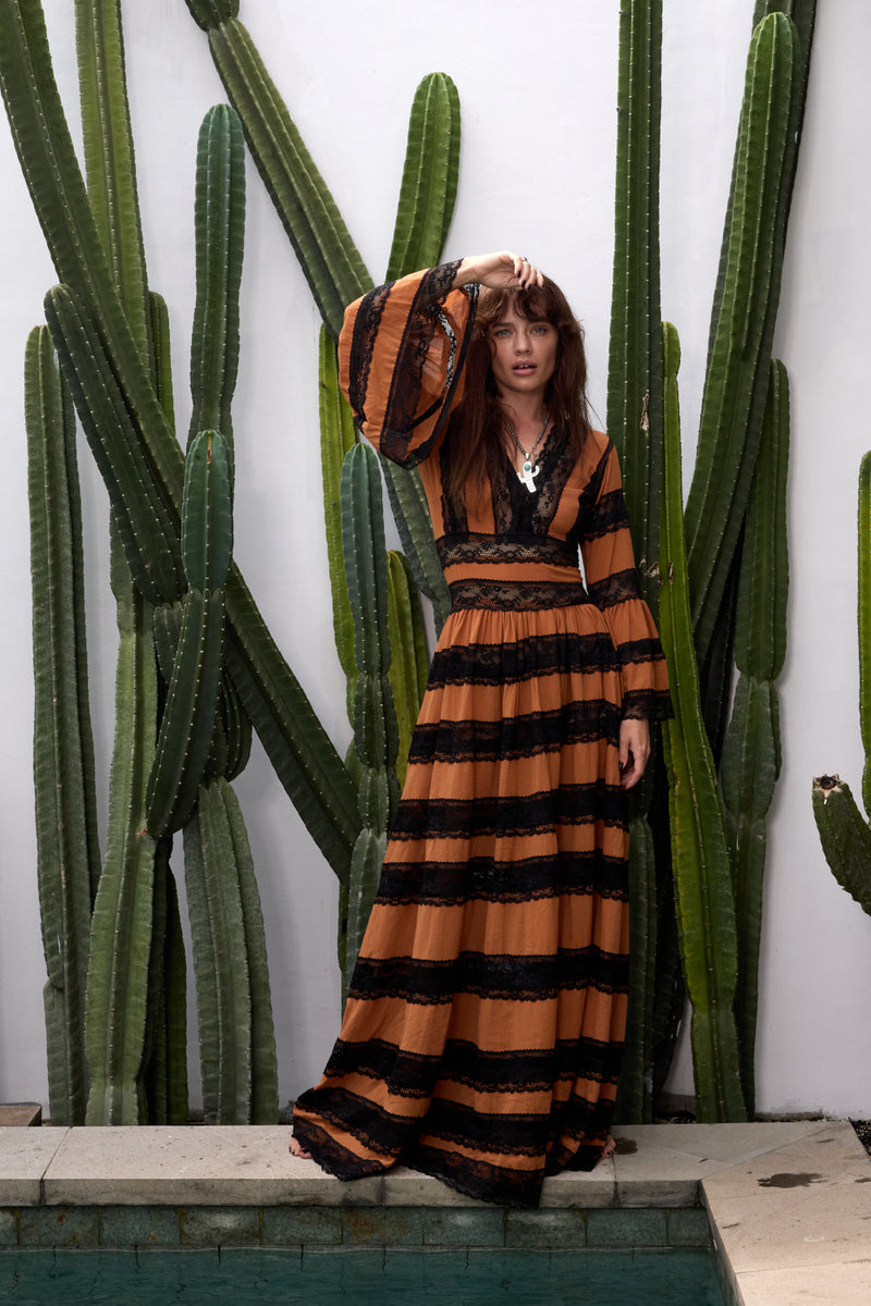 Love Hangover Cotton + Lace Maxi Dress - Golden Amber