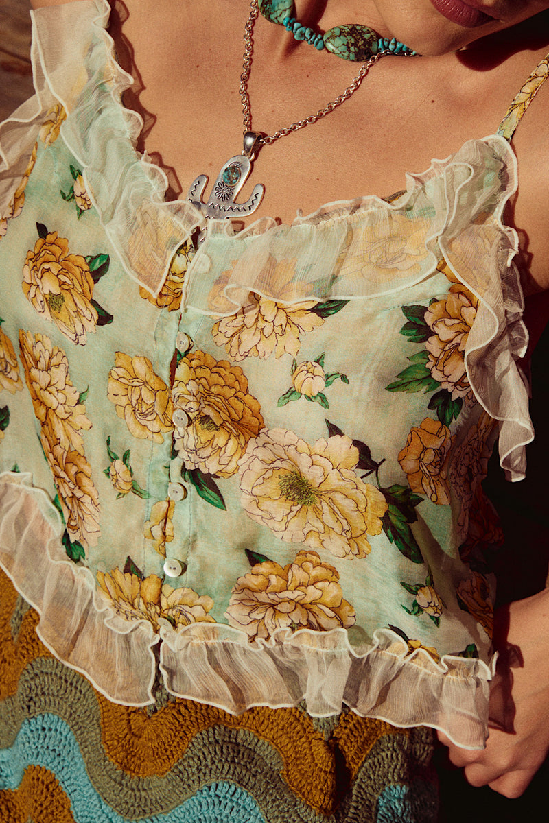 Heaven Knows Silk Ruffle Camisole - Garden Floral