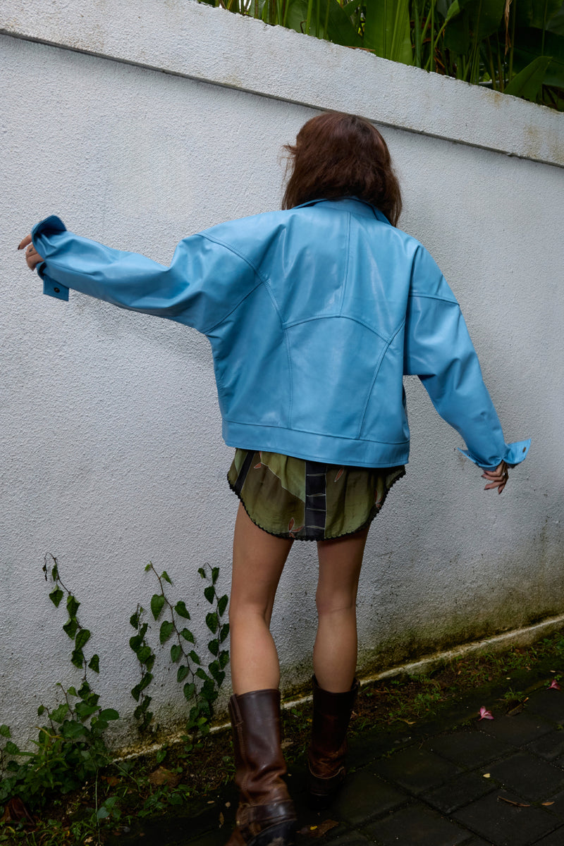 Material Girl Zip Leather Jacket - Blue