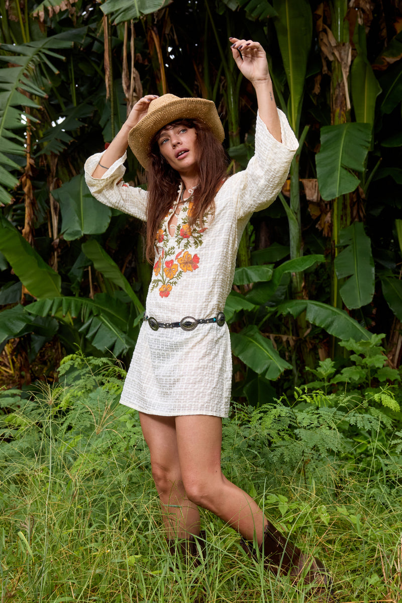River Raw Silk Embroidered Folk Tunic Dress