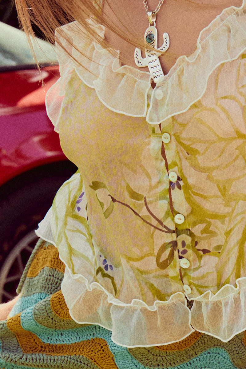 Heaven Knows Silk Ruffle Camisole - Fern