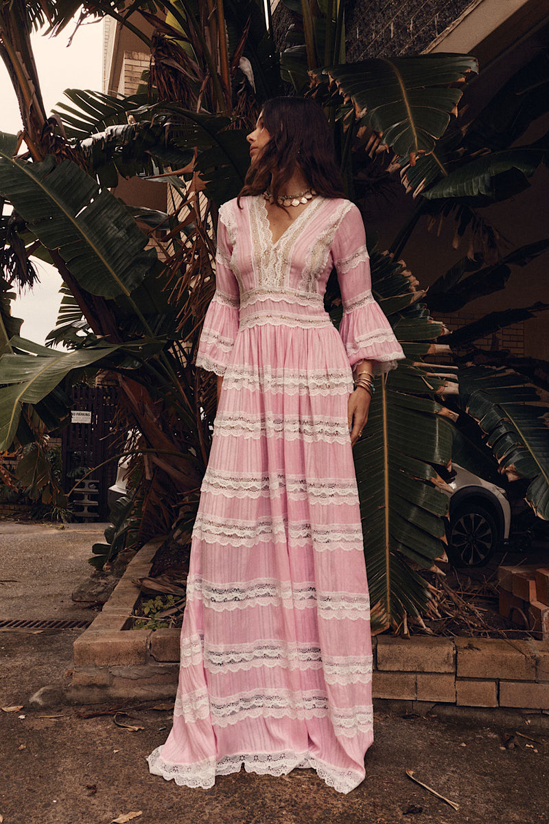 Love Hangover Cotton + Lace Maxi Dress - Pink