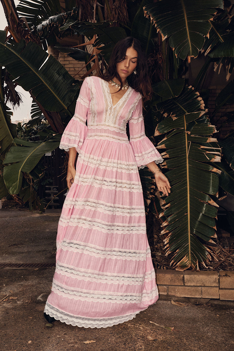 Love Hangover Cotton + Lace Maxi Dress - Pink