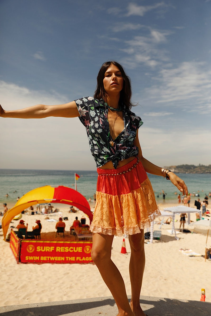 Take The Long Road Home Silk And Lace Mini Set - Desert Sunset