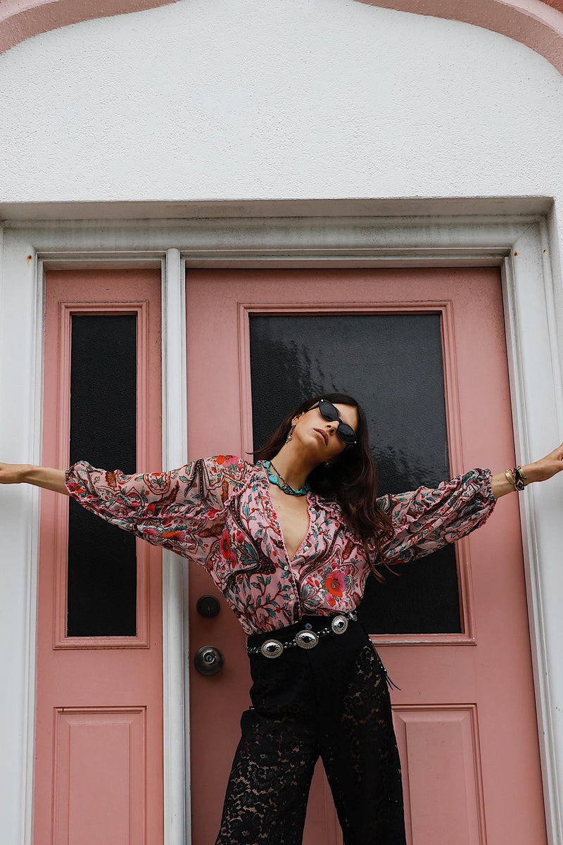 A New Day For Love Silk Blouse - Pink Gypsy Paisley