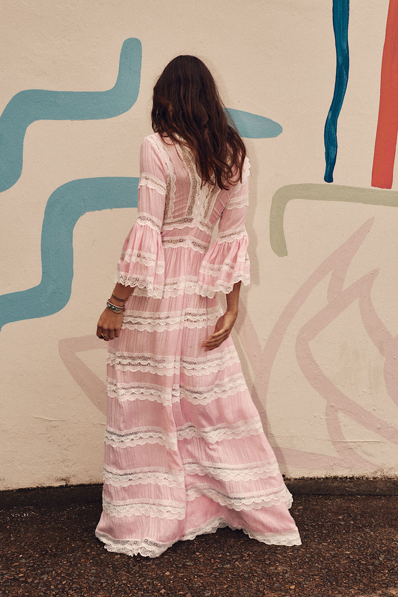 Love Hangover Cotton + Lace Maxi Dress - Pink